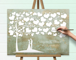 Wedding guest book fingerprint tree 60x40 cm canvas picture gift