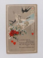Old postcard postcard dove swallows roses
