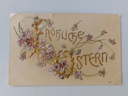 Old Easter postcard embossed postcard violet