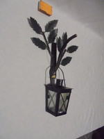 Wrought iron wall candle holder - storm lamp that can be hung on a tree branch