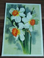 Old Russian floral postcard, daffodil, circa 1960s