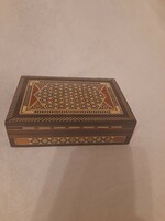 Inlaid wooden box, jewelry box with red velvet interior