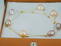 18K gold necklace with multicolored pearls