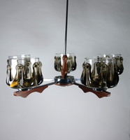 Vintage design csillár - króm fa üveg - 03689