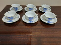 Set of 6 Herend blue tulip pattern porcelain coffee cups + saucers