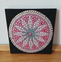 New! Hand-painted floral mandala image 20x20cm, made with a dotted technique on a stretched canvas