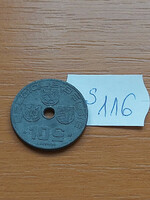 Belgium belgique - belgie 10 centimes 1942 ww ii. Zinc, iii. King Leopold s116