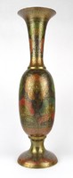 1N589 Nagyméretű színes festett jelzett indiai réz váza 40.5 cm
