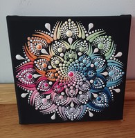 New! Chakra colors mandala picture, hand painted on 15x15cm stretched canvas