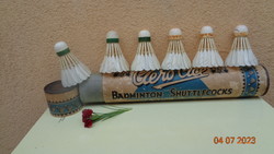 Original, antique, English badminton in their original box, each with 16 seagull feathers