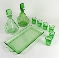 1N613 old green art deco liqueur glass brandy set