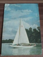Old postcard, sailing on the Balaton, 1960s