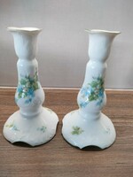 Porcelain flower-patterned candle holder pair