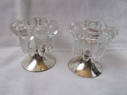 Glass candle holder with metal base, 2 candle holders