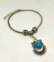 Pandora-style, Tibetan silver turquoise, charm beaded bracelet