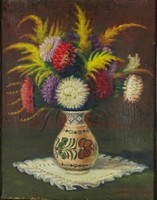 1N634 Transylvania e. : Tabletop still life of flowers in a vase, 1956