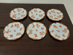 Set of 6 Herend orange Victoria pattern porcelain cake plates