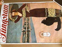 Faragó Géza Nõ macskával (Tungsram reklám) plakát 80-as évekbeli reproja 82x62 cm