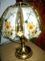 Vintage asztali éjjeli lámpa festett üveg lapos