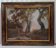 Forest bridge - landscape - oil painting on lined canvas