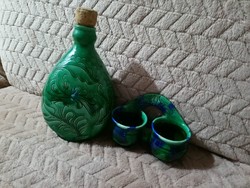 Glazed ceramic bottle and salt shaker