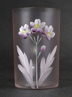 1N631 Antik festett virágos füles fújt üveg pohár