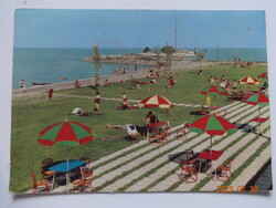 Old, retro postcard: greetings from Balaton, beachgoers (1972)