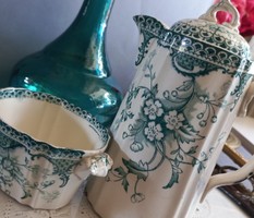 Antique adderleys spring English earthenware jug and sugar bowl, turquoise, 1800-1899