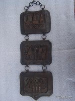 Three-part Russian wall plaque consisting of three connected parts depicting historical scenes