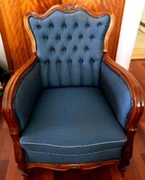 Two blue armchairs neo-baroque bieder