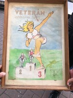 Color caricature, Stefi Sino, about the veteran athletics European championship, 1986