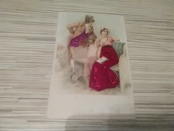 Antik romantikus képeslap. Dombornyomott.
