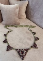 Antique gold-plated silver necklace with blue garnet stones