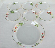 Salgótarjáni üveg tál készlet szamóca eper mintával 6 személyes