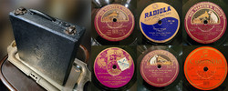 Lemeztartó táska + 6db Gramofonlemez HMV Magyar Gyártmány | Gramofon Lemez Karády Violinkulcs