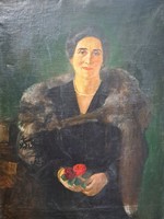 Női portré - nagyméretű olajfestmény, címe: Jóslat