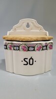 Antique Zsolnay pink wall salt and spice holder