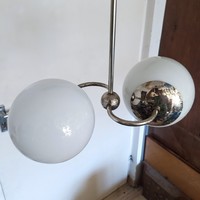 Bauhaus - Art deco nikkelezett csillár felújítva - tejüveg búra - Csillárok és Világítás RT.