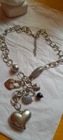 Large necklace with pendants, heart pendant