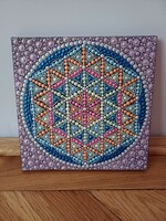 New! Hand painted life flower mandala image 20x20cm, made with dotted technique on stretched canvas