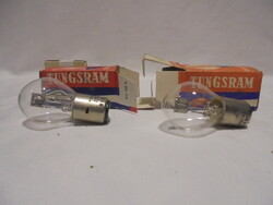 Two old tungsten car bulbs, burning in original box - together