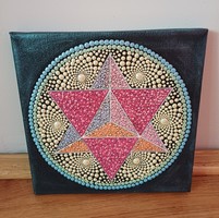 New! Merkaba mandala picture hand painted on 20x20cm, made with stretch technique on stretched canvas