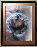 Contemporary abstract painting - 1991 - spray paint and stencil technique - marked qu