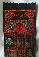 Bookmark, textile, machine embroidery, ribbon and string factory 1983.