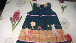 Fairy baby denim dress for 1-1.5 years old - with embroidered figures
