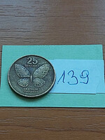 Philippines 25 centimo 1990 brass, juan luna, butterfly 139