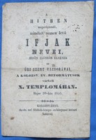Antik nyomtatvány 1855 Kolozsvár.A hitben megerősítendő mindkét nemen lévő ifjak neve