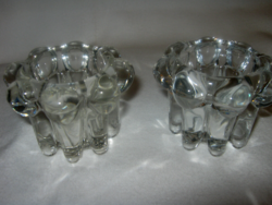 Reims France vintage French ice glass candle holder pair