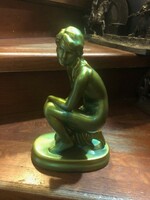 Zsolnay eozin antique, kneeling nude, porcelain, height 23 cm