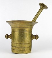 1N779 Antik nagyméretű gömbfülű réz mozsár 2.29 kg